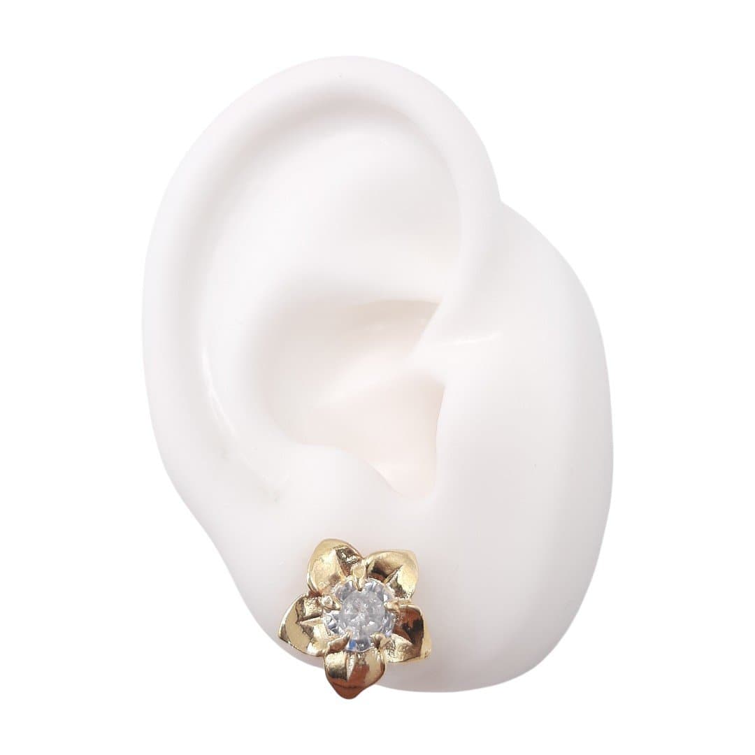 Brinco Flor Com Pedra De 8mm miniatura 2