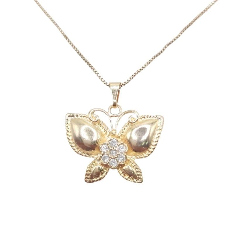 Pingente Borboleta G. Com Flor Cravejada miniatura 2