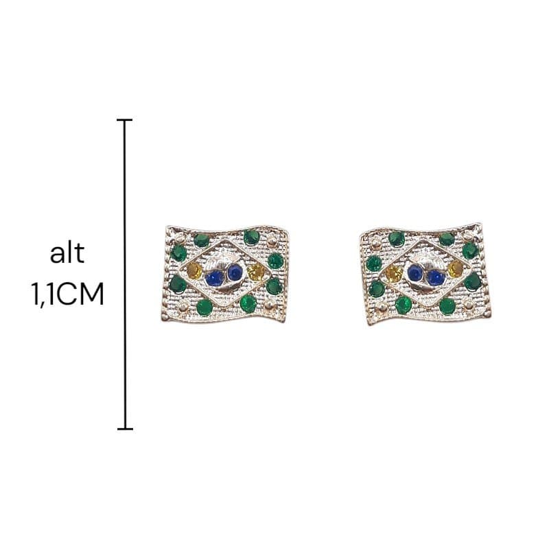 Brinco Bandeira Do Brasil Peq. Cravejada miniatura 2