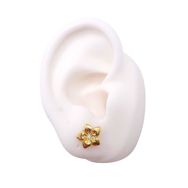 Brinco Flor Pétalas Tortinha Com Zircônia miniatura 2