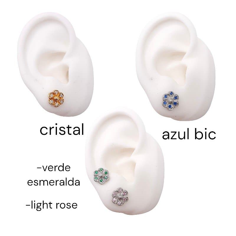 Brinco Flor Relevo  Cravejada miniatura 2