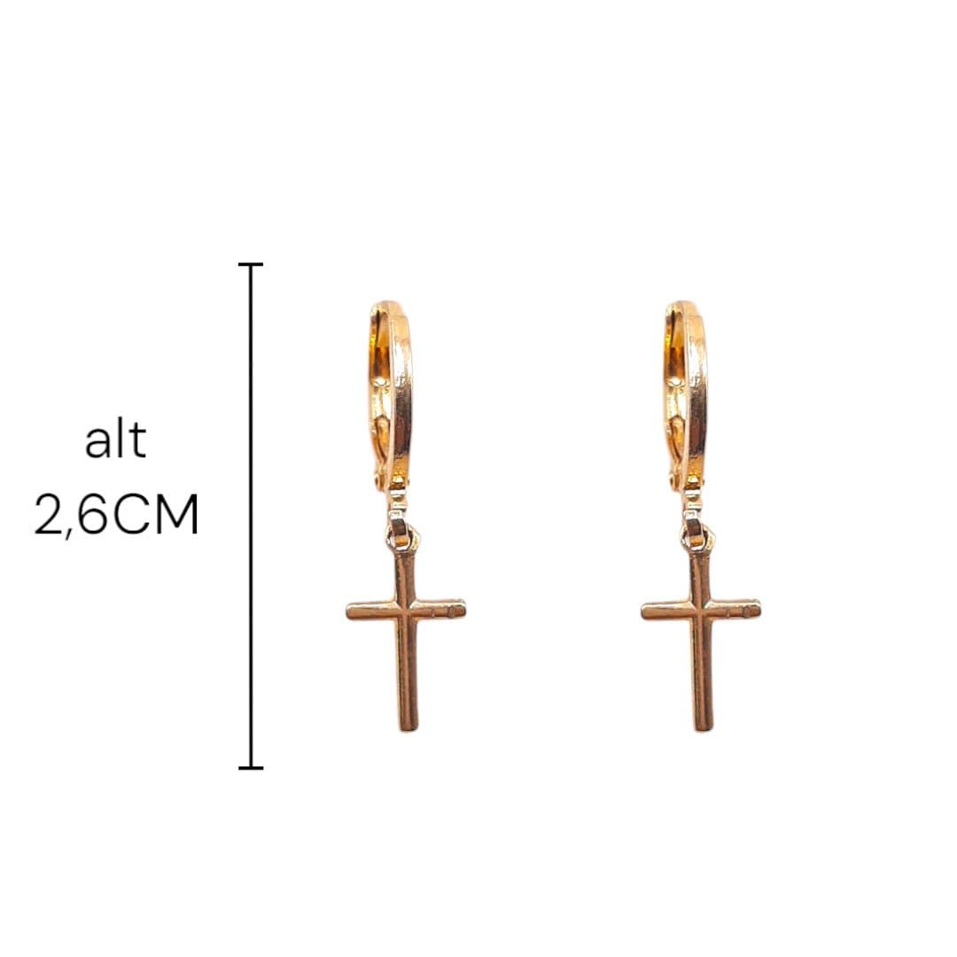 Brinco Argolinha Click Com Cruz Palito