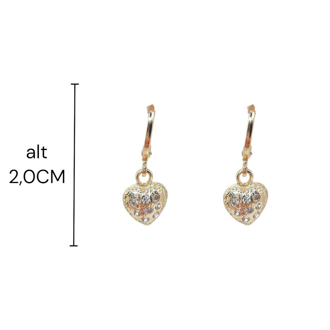 Brinco Argolinha Click Com Coração De Pedra
