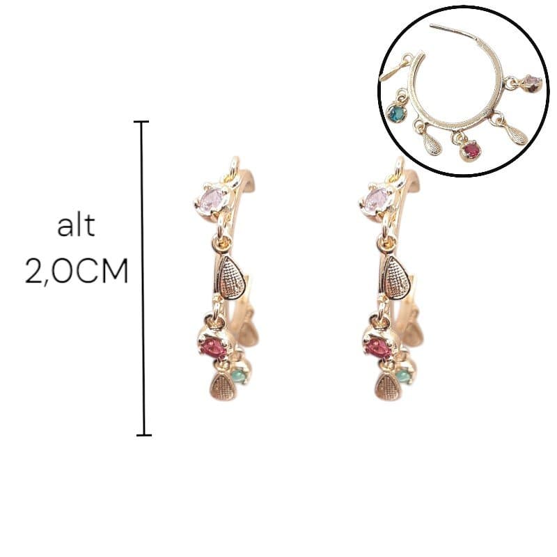 Brinco Argola Pedras E Gotas