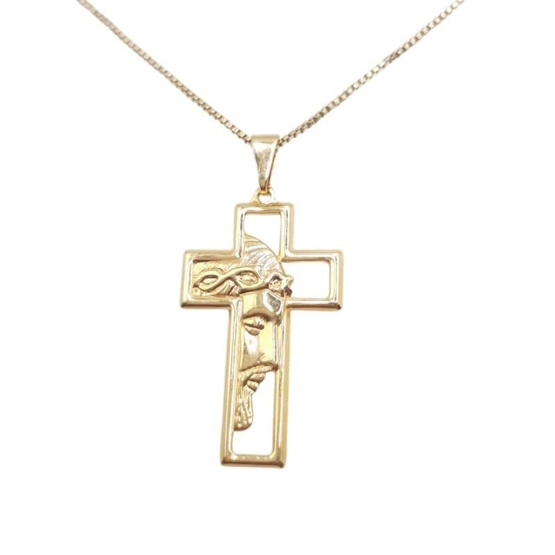 Pingente Cruz Com Face De Cristo Grande miniatura 2