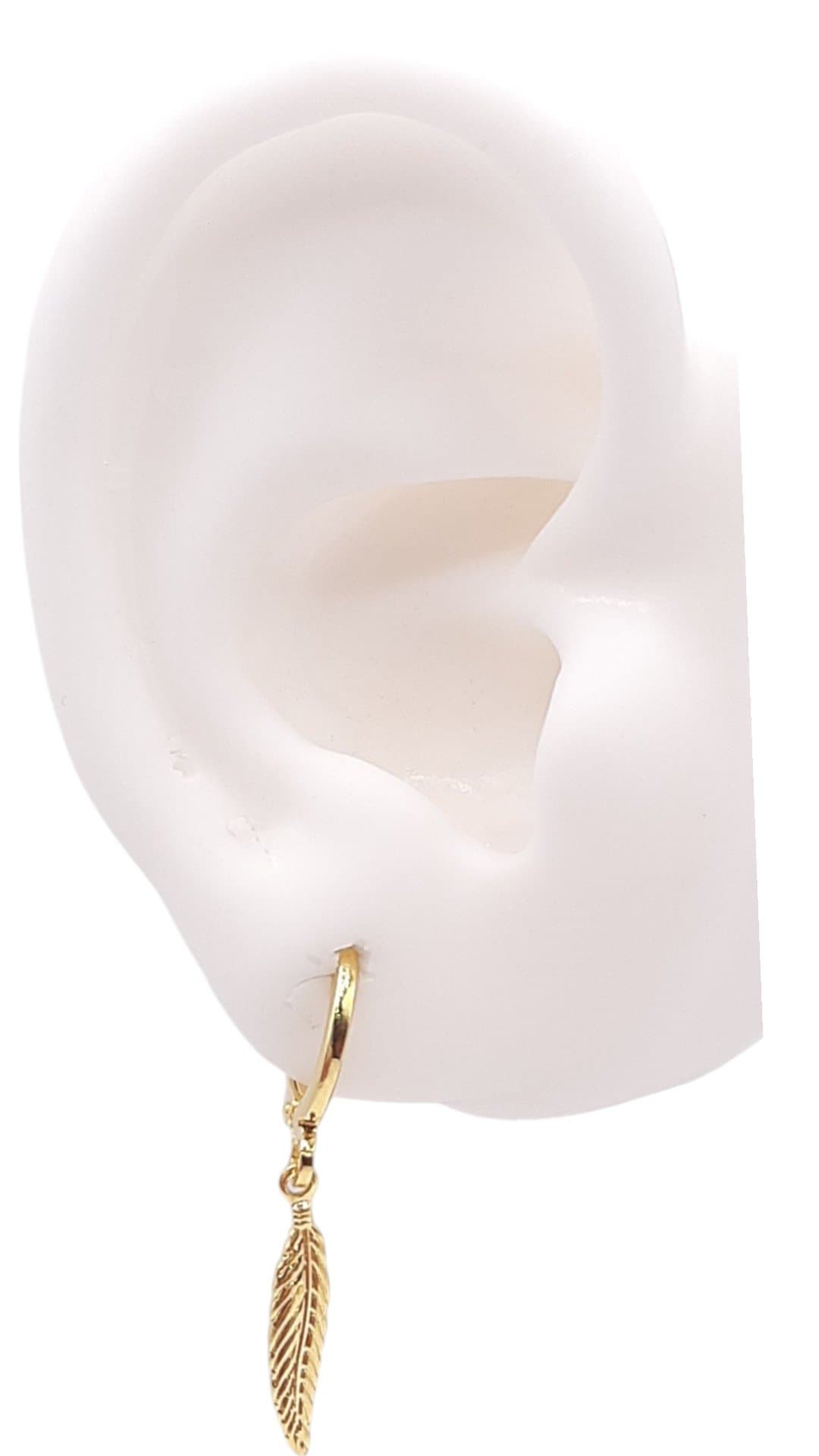 Brinco Argolinha Click Com Pena miniatura 2