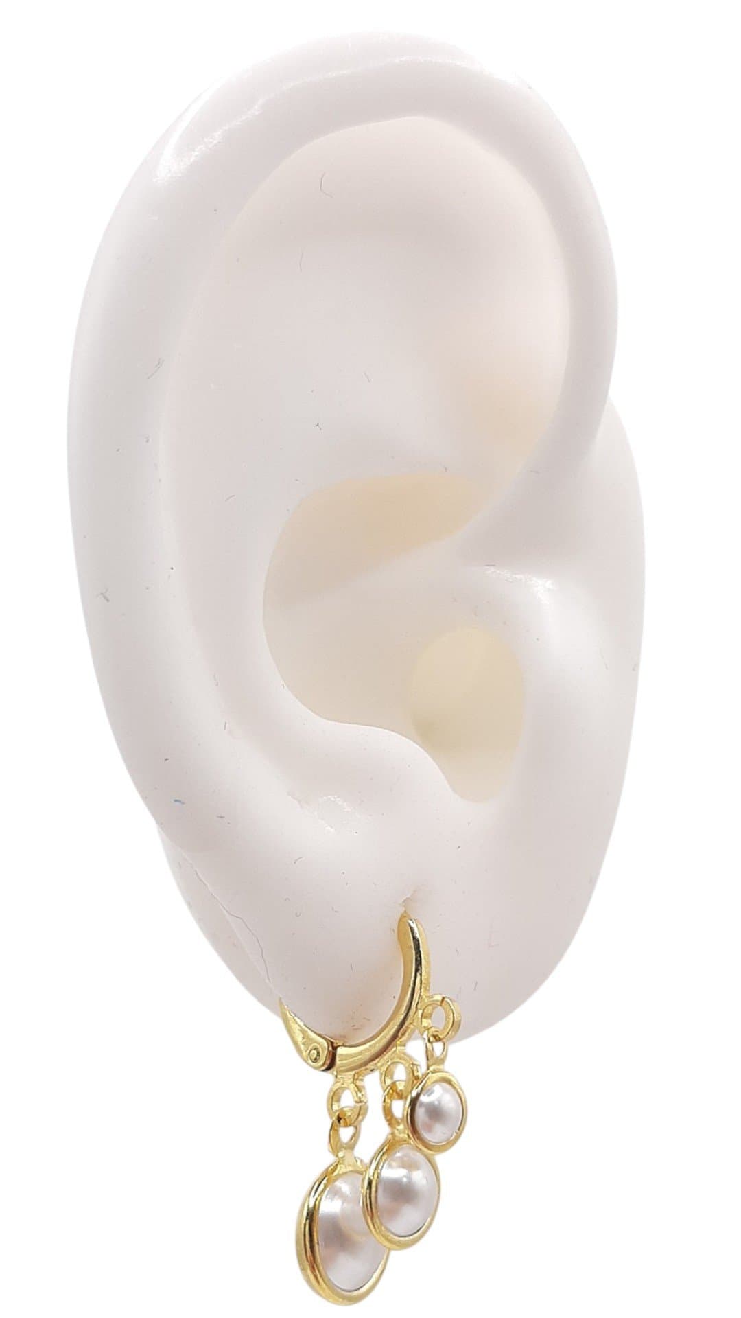 Brinco Argolinha Click Com 3 Pérolas miniatura 2