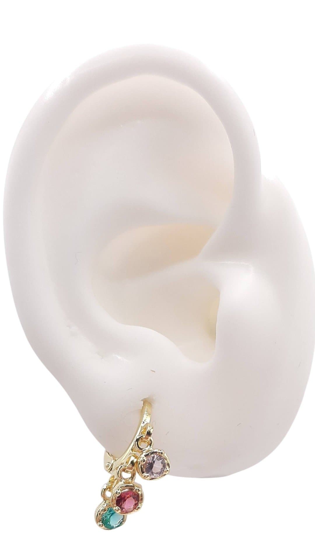 Brinco Argolinha Click Com 3 Pedrinhas miniatura 2