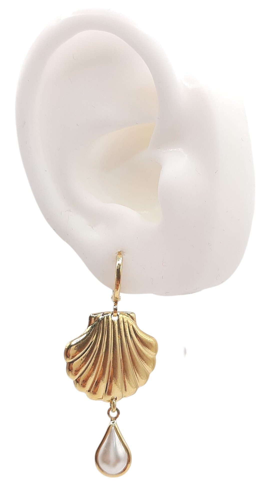 Brinco Argolinha Click Com Concha E Pérola miniatura 2