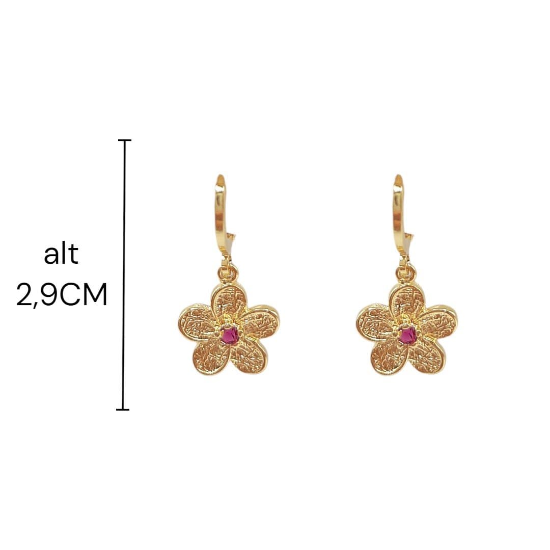 Brinco Argolinha Click Com Flor Cravejada
