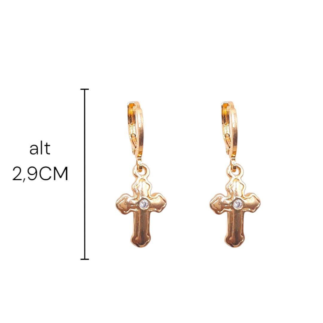 Brinco Argolinha Click Com Cruz