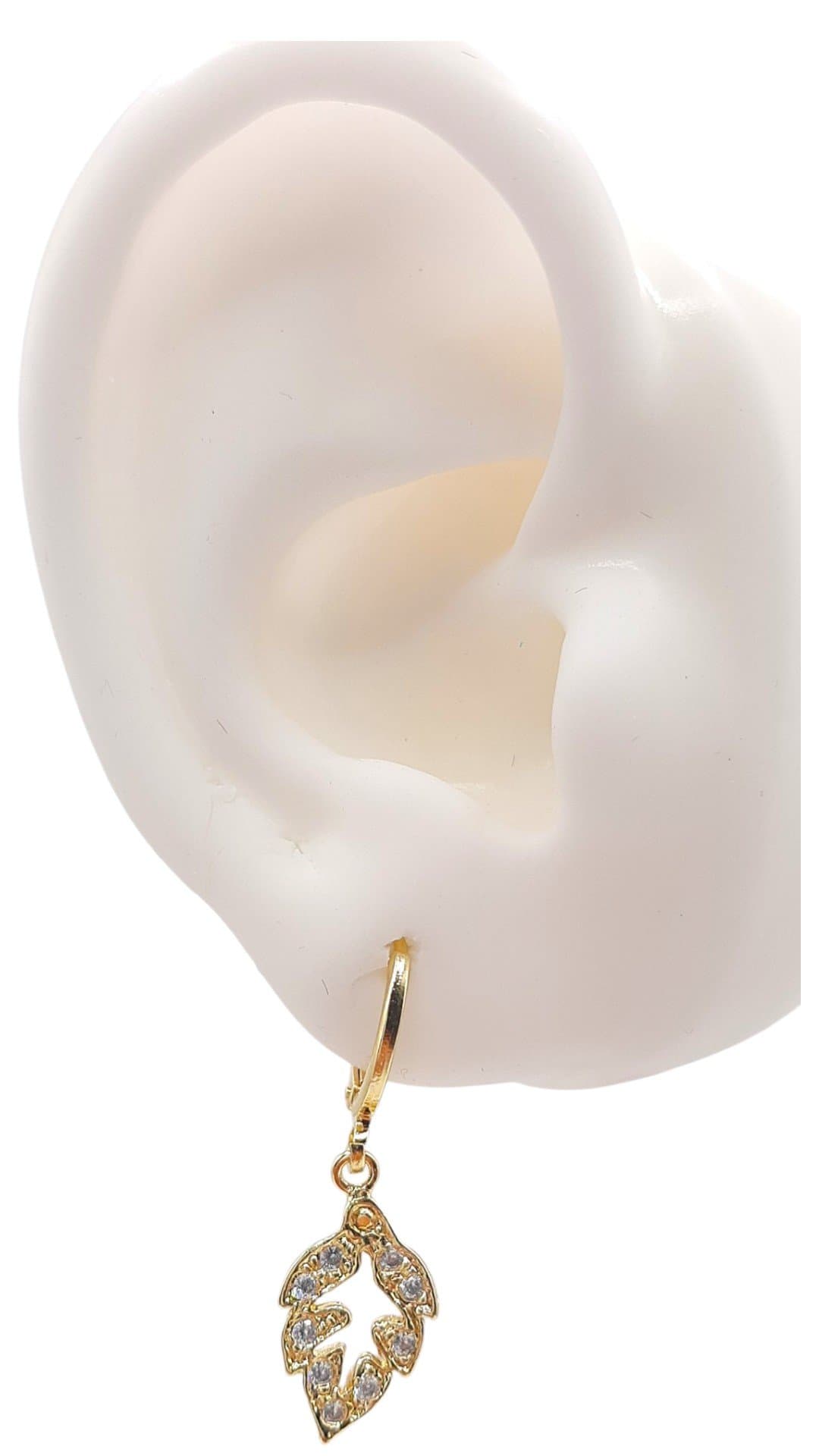 Brinco Argolinha Click Com Folha miniatura 2