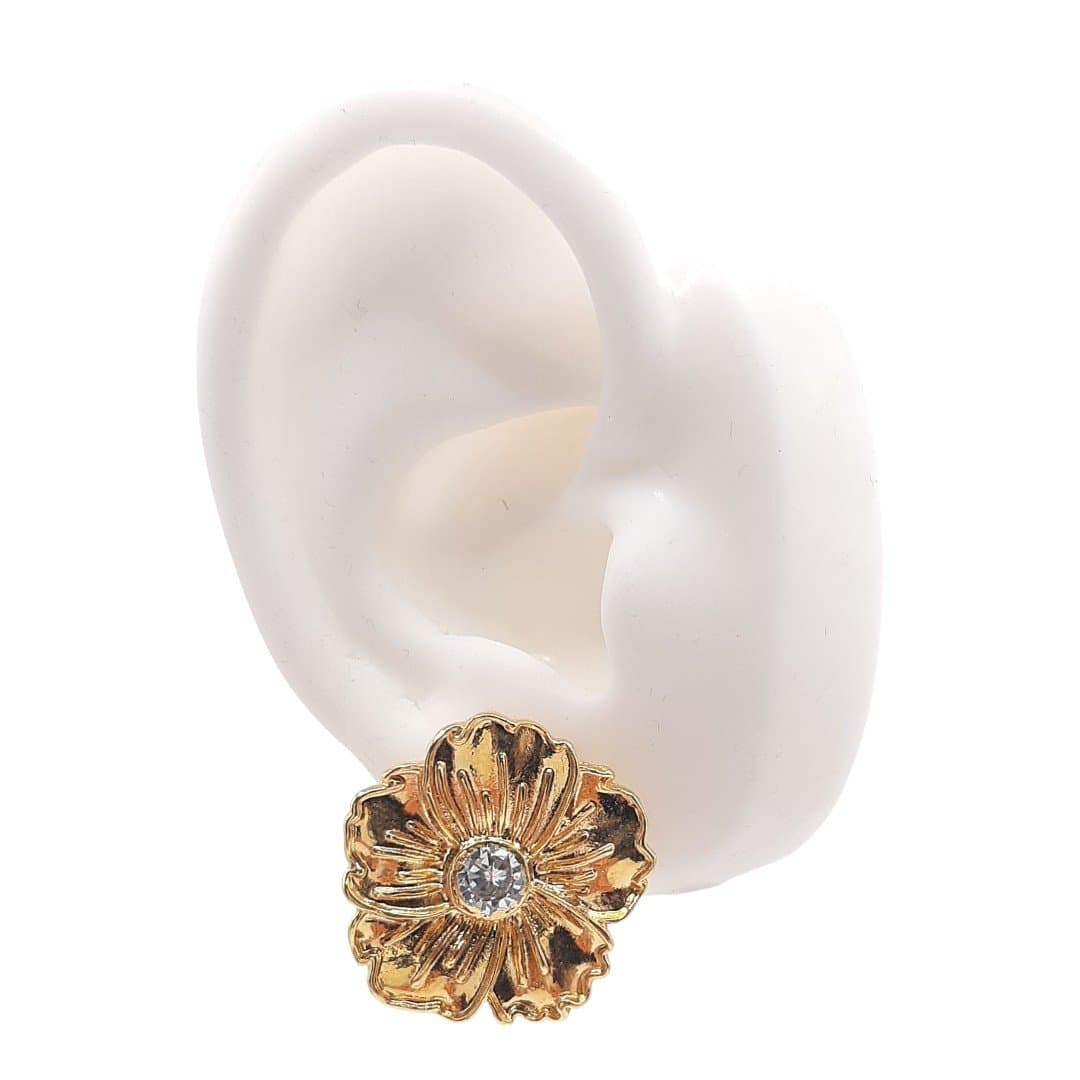 Brinco Flor Com Miolo De Pedra miniatura 2