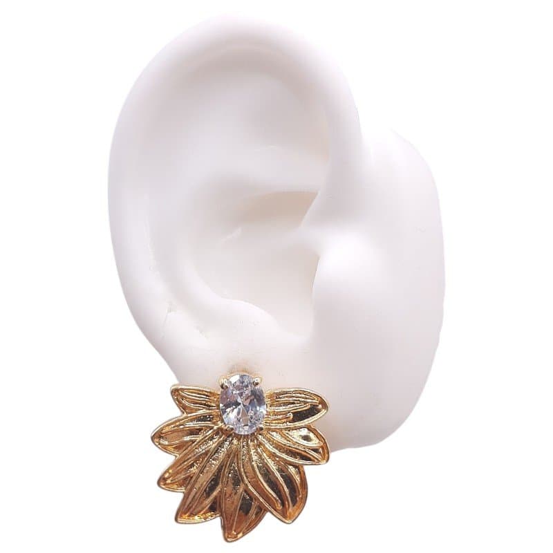 Brinco Flor Com Pedra Oval miniatura 2