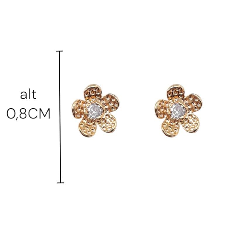 Brinco Flor Craquelada Com Zircônia