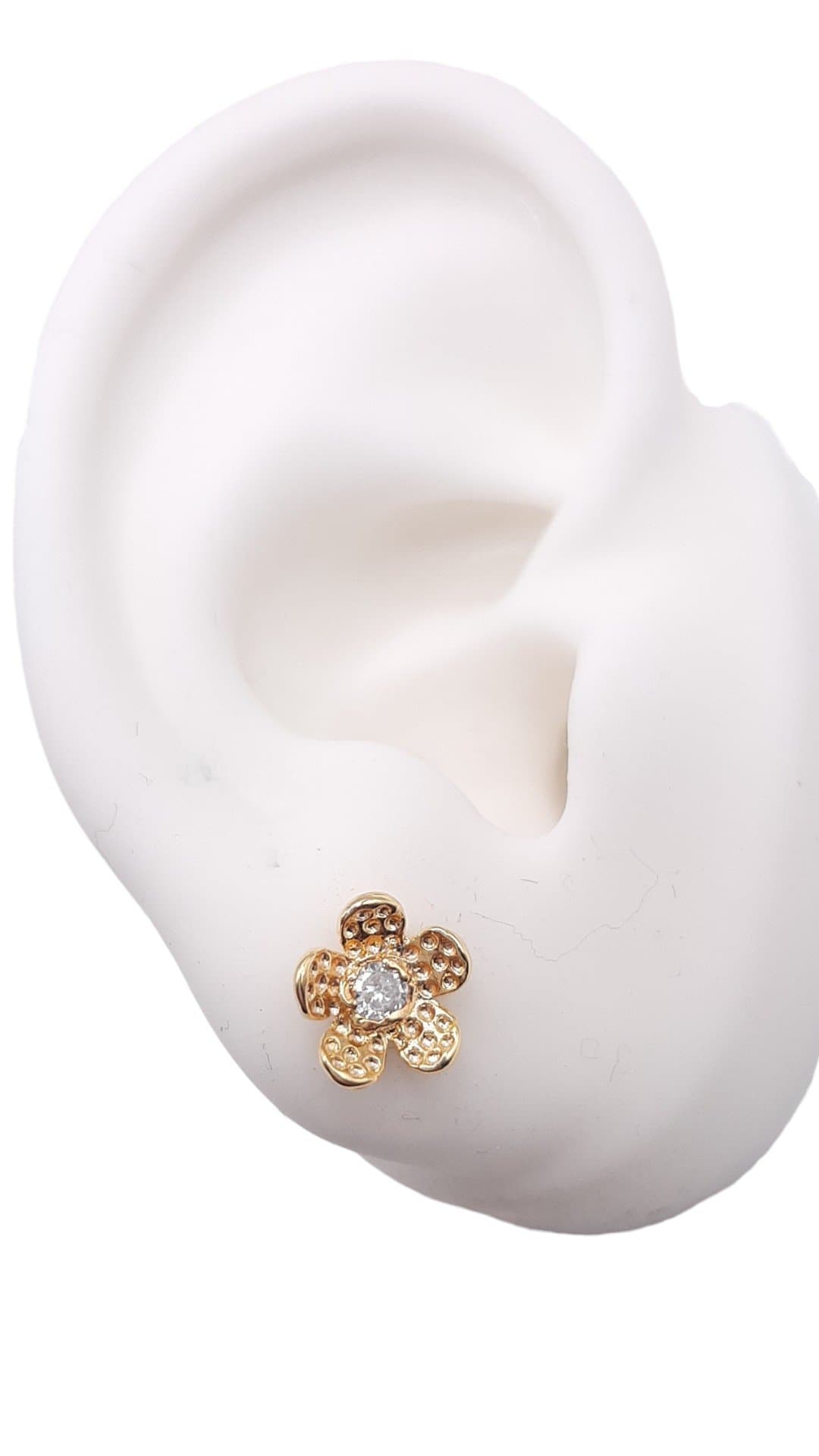Brinco Flor Craquelada Com Zircônia miniatura 2