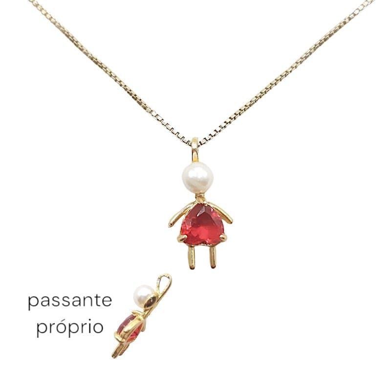 Pingente Menina Coração De Pedra Com Pérola miniatura 2