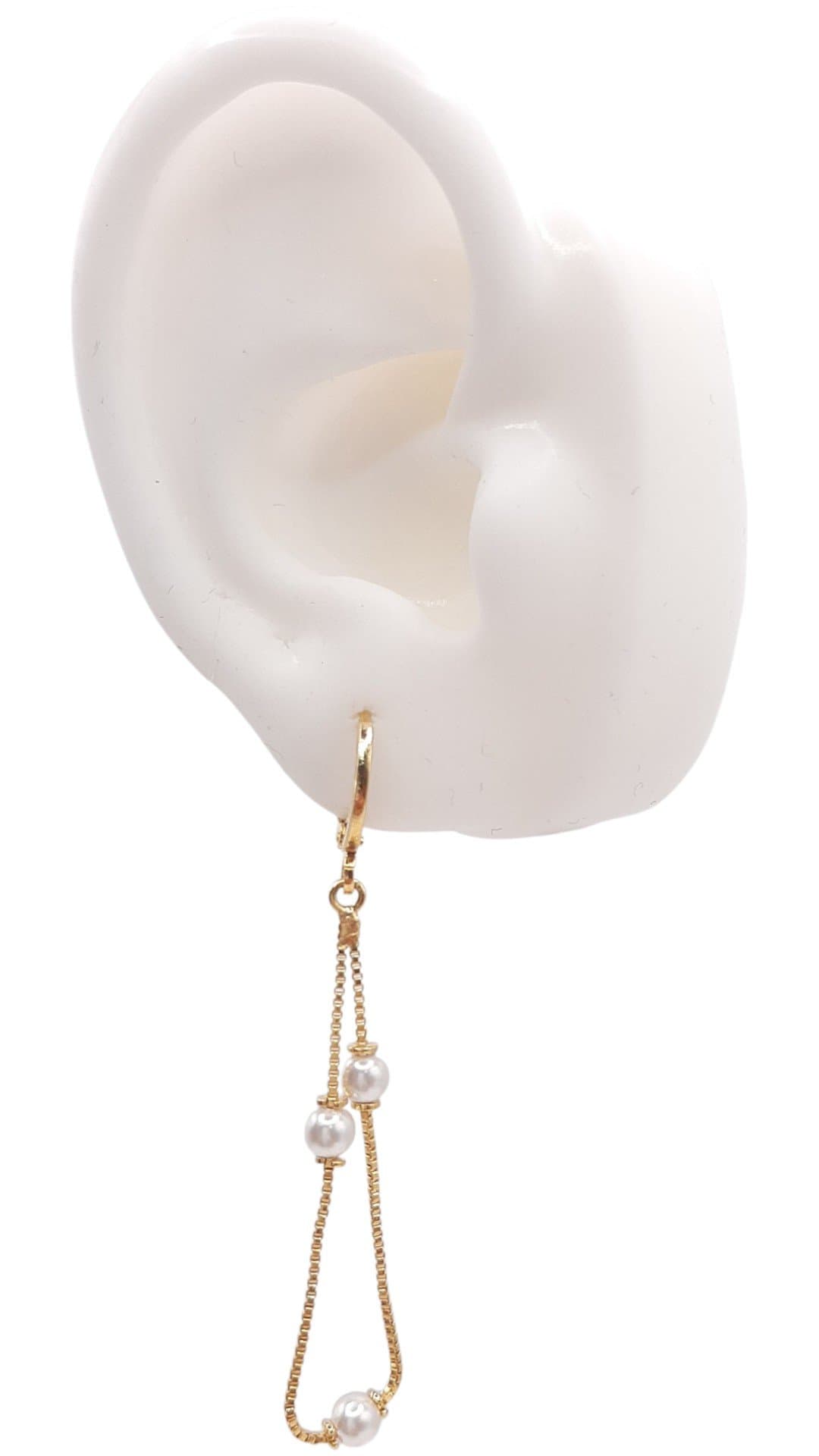 Brinco Argolinha Click Com Corrente De Pérola miniatura 2