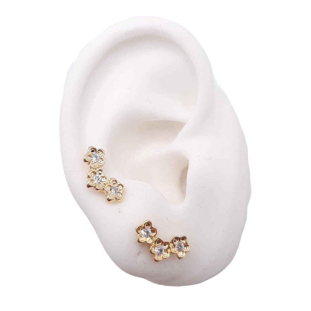 Brinco Ear Cuff 3 Florzinhas miniatura 2