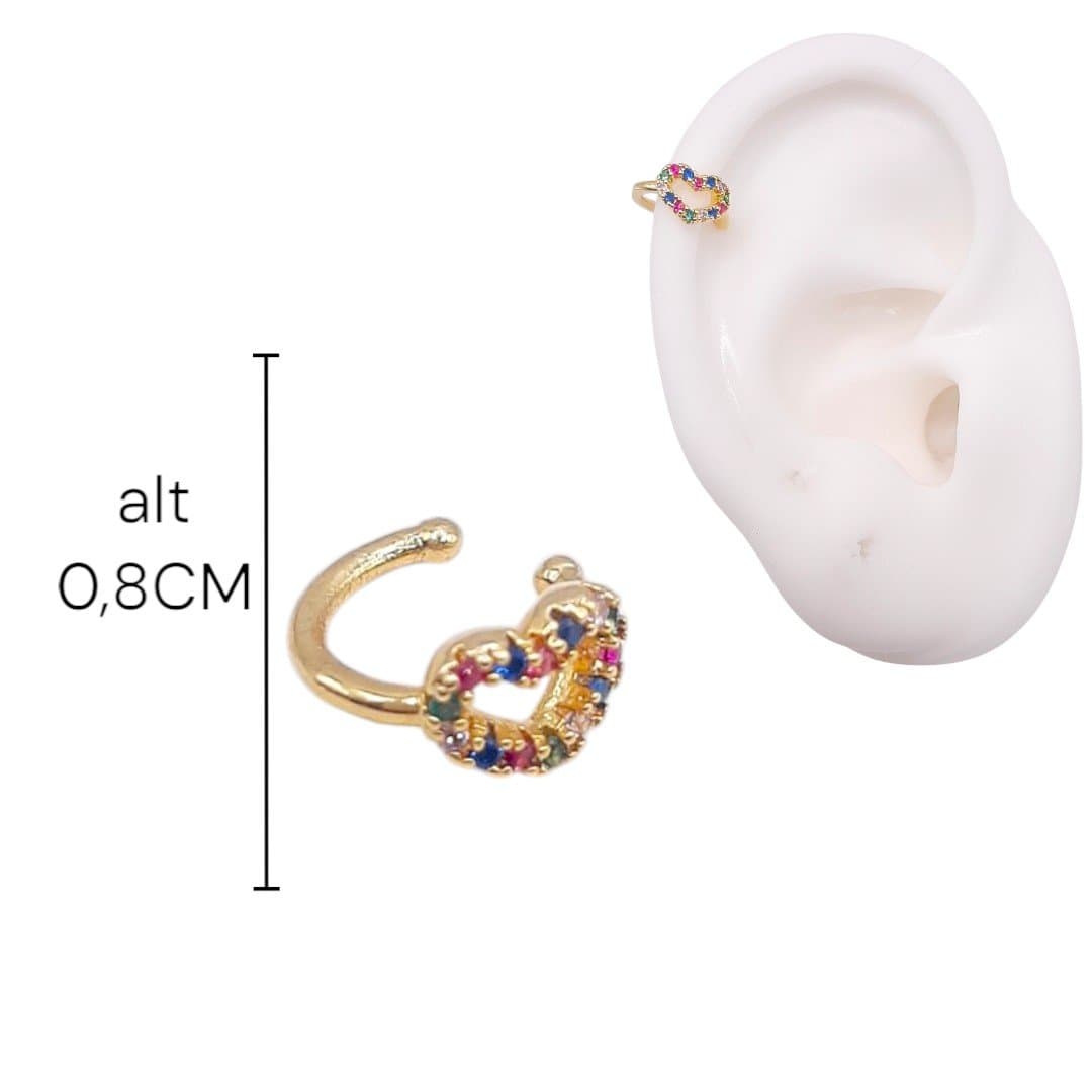 Brinco Piercing Fake Com Coração De Pedra Vazado