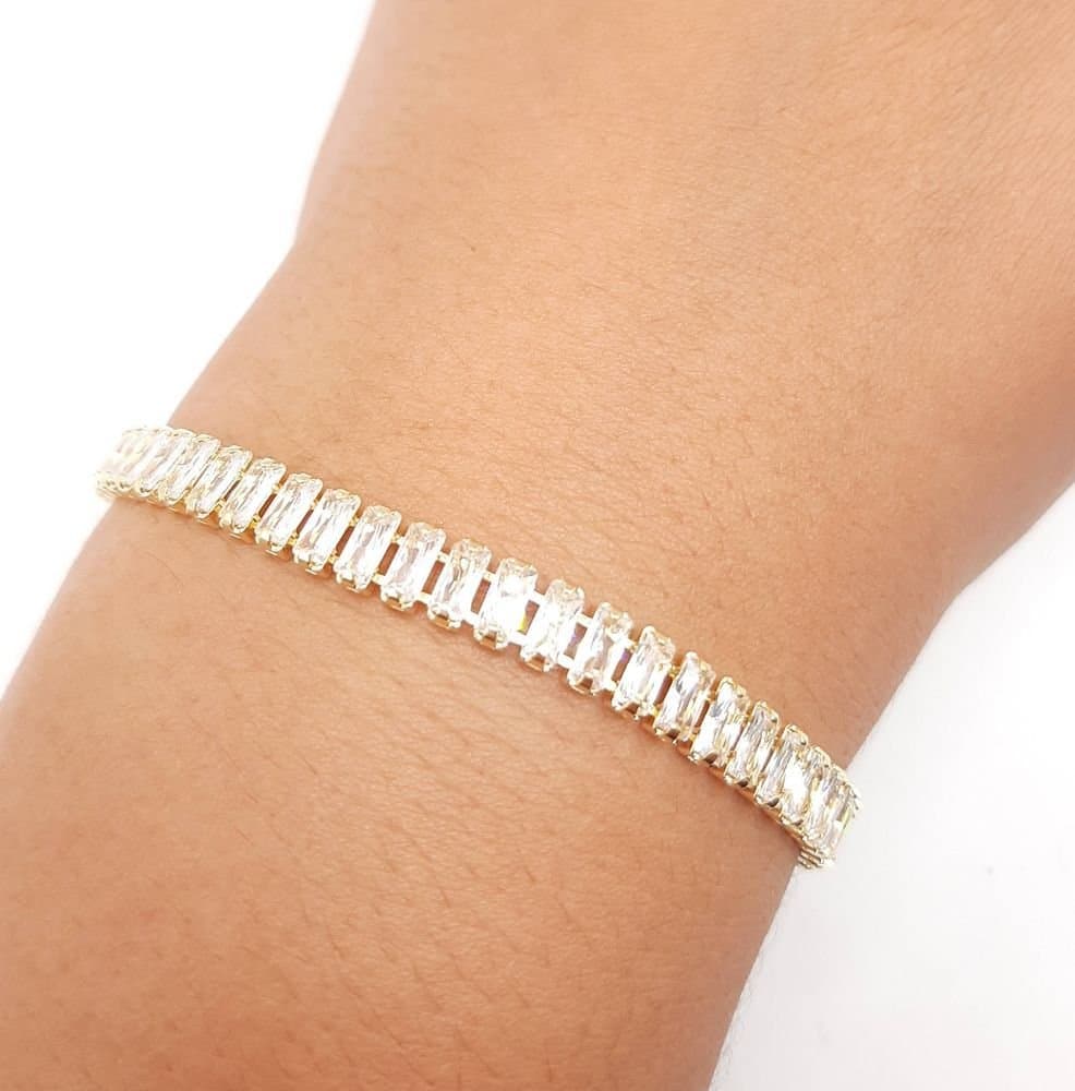 Pulseira Ajuste Fio De Pedra Baguete miniatura 3