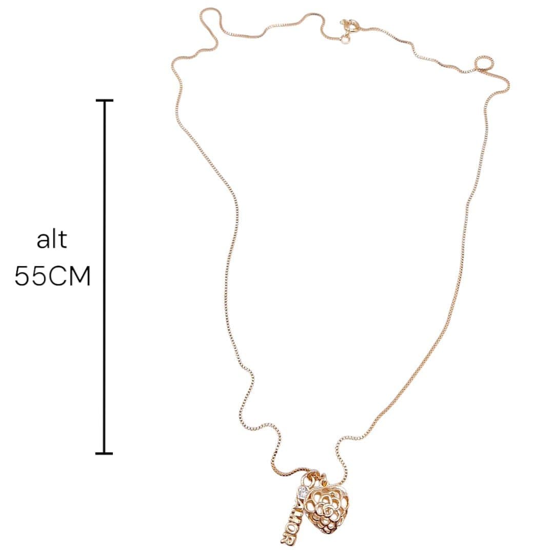 Colar Patuá Coração E Placa Amor 55cms miniatura 3