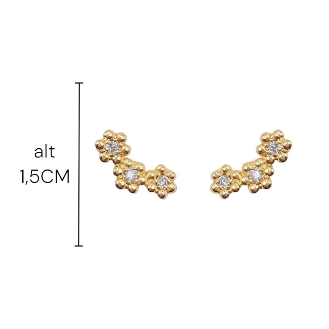 Brinco Ear Cuff 3 Flores Com Pedra Cravejada