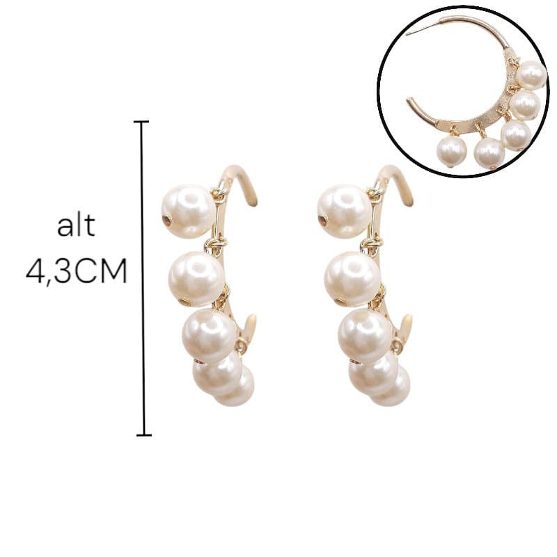 Brinco . Argola Com 5 Perolas miniatura 2