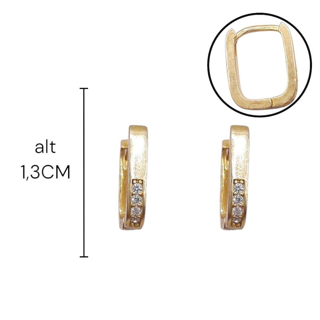 Brinco Argolinha Retângular Com 4 Pedrinhas