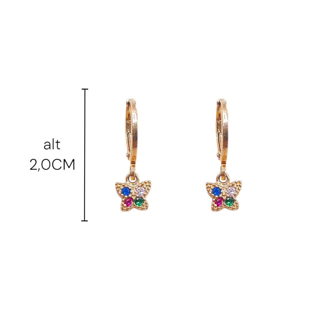 Brinco Argolinha Click Com Borboleta Cravejada