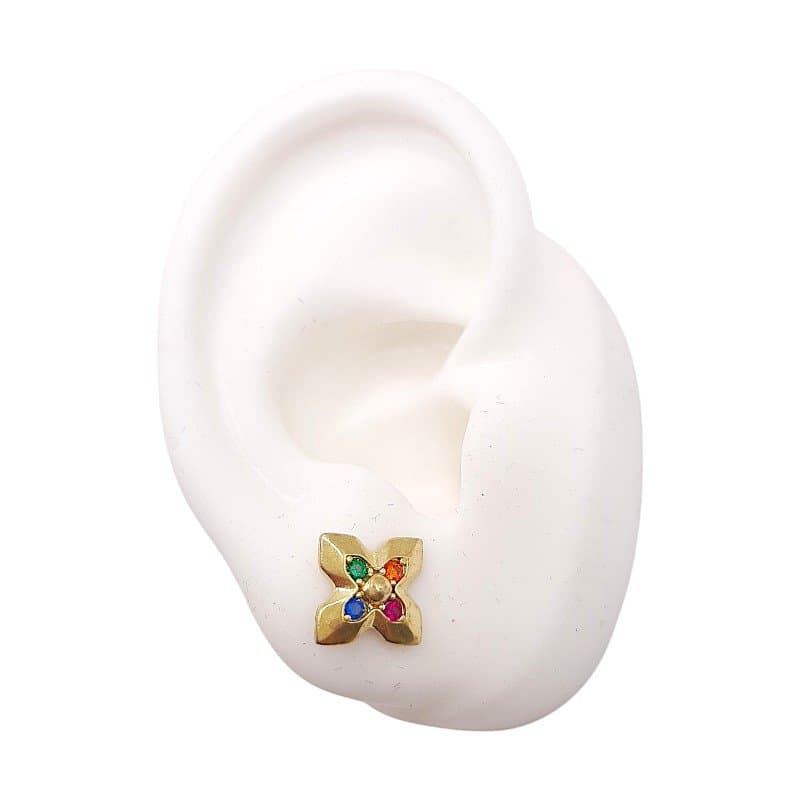 Brinco Flor "pontuda " Cravejada miniatura 2