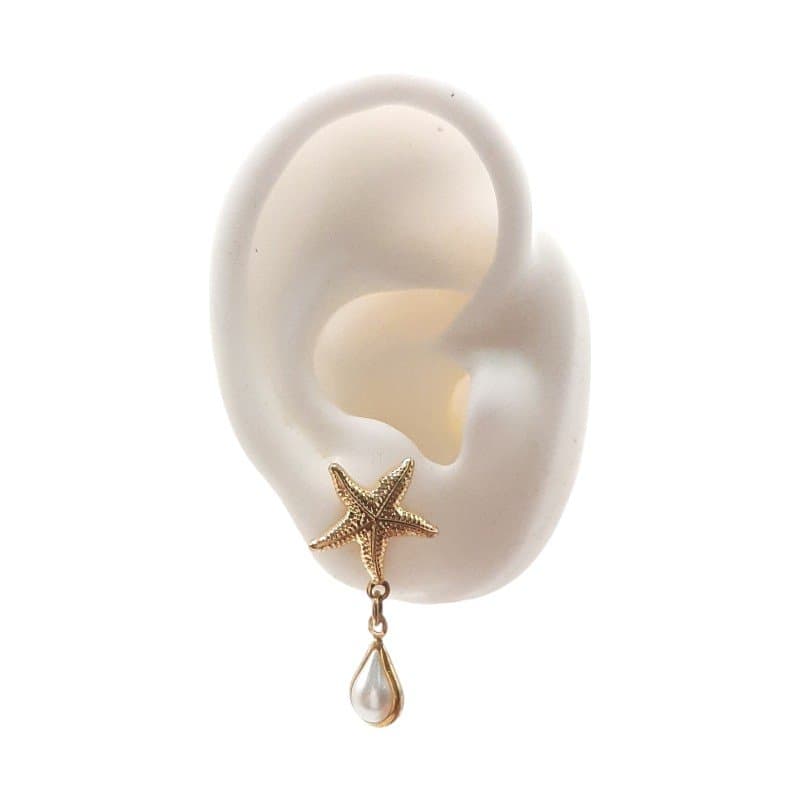 Brinco Estrela Do Mar Com Gota De Pérola miniatura 2