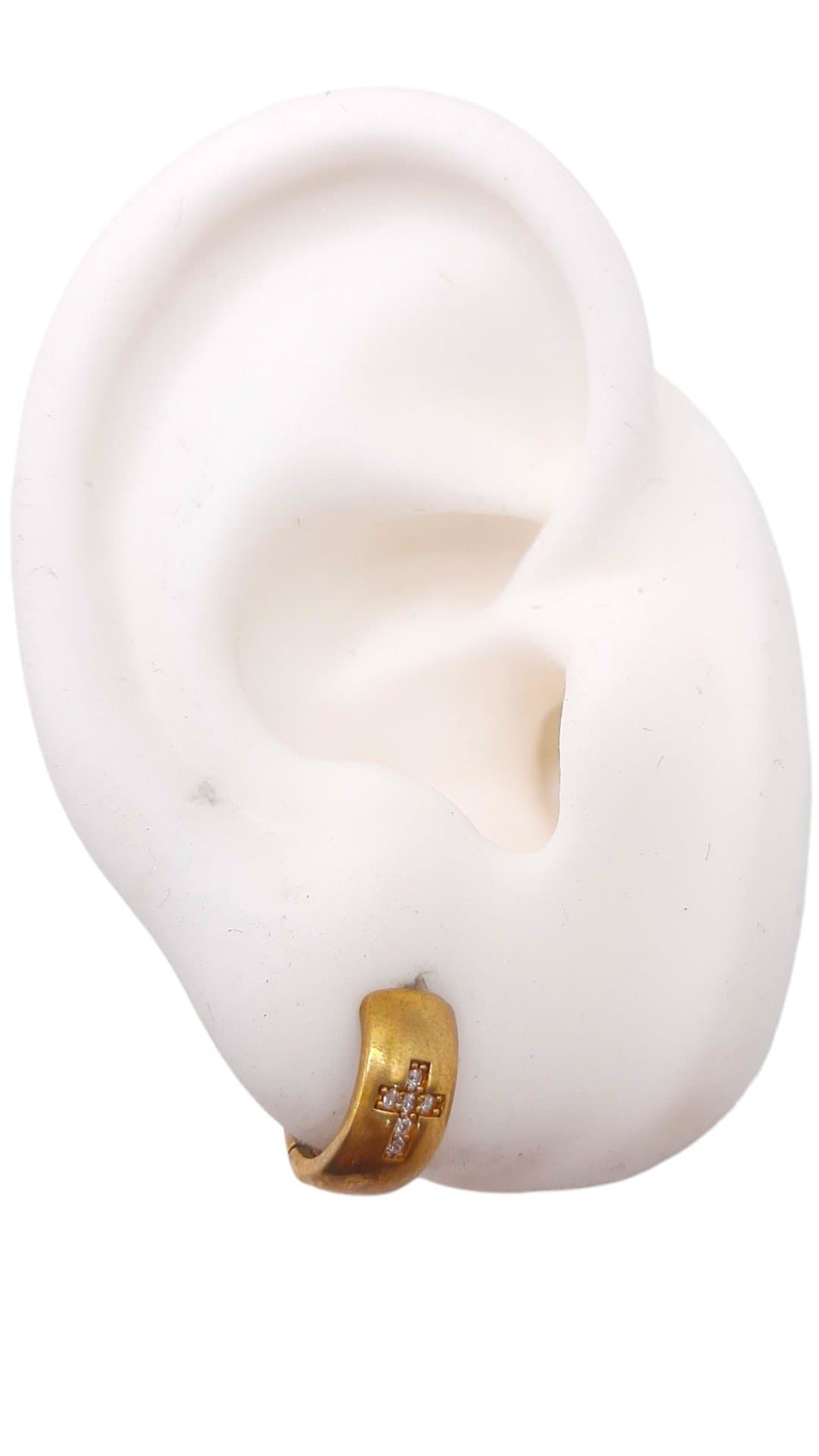 Brinco Argolinha Click Com Cruz Cravejada miniatura 2