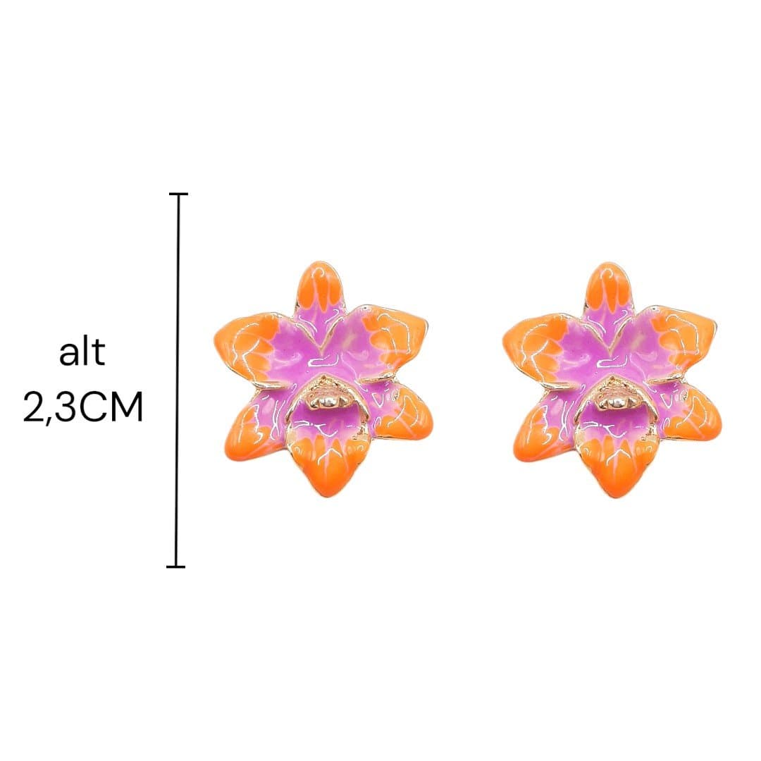 Brinco Flor Orquidia Esmaltada