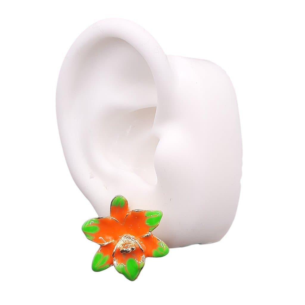 Brinco Flor Orquidia Esmaltada miniatura 2