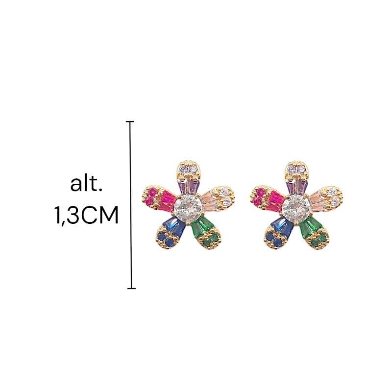 Brinco Flor Cravejada Com Baguetes Colridas miniatura 2