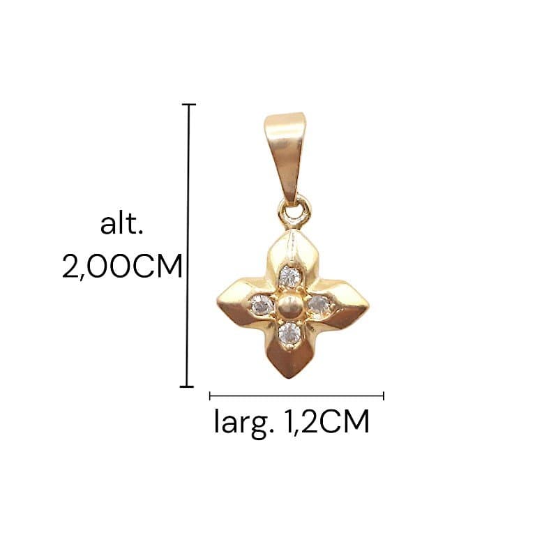 Pingente Flor Quatro Pétalas Com Zircônia