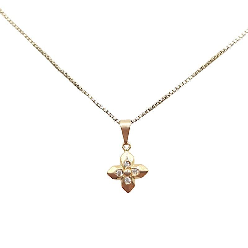 Pingente Flor Quatro Pétalas Com Zircônia miniatura 2
