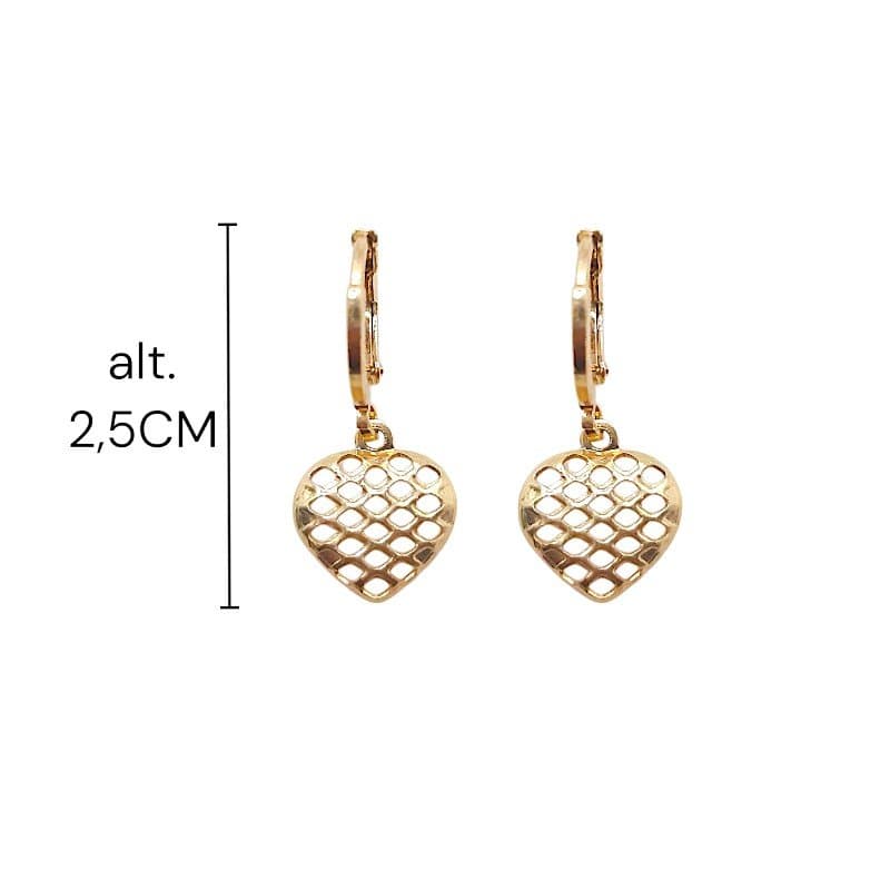 Brinco Argolinha Click Com Coração Quadriculado