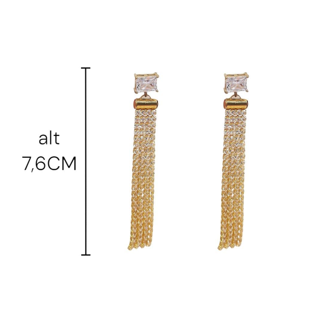Brinco Baguete Com Franja Fio De Zircônia