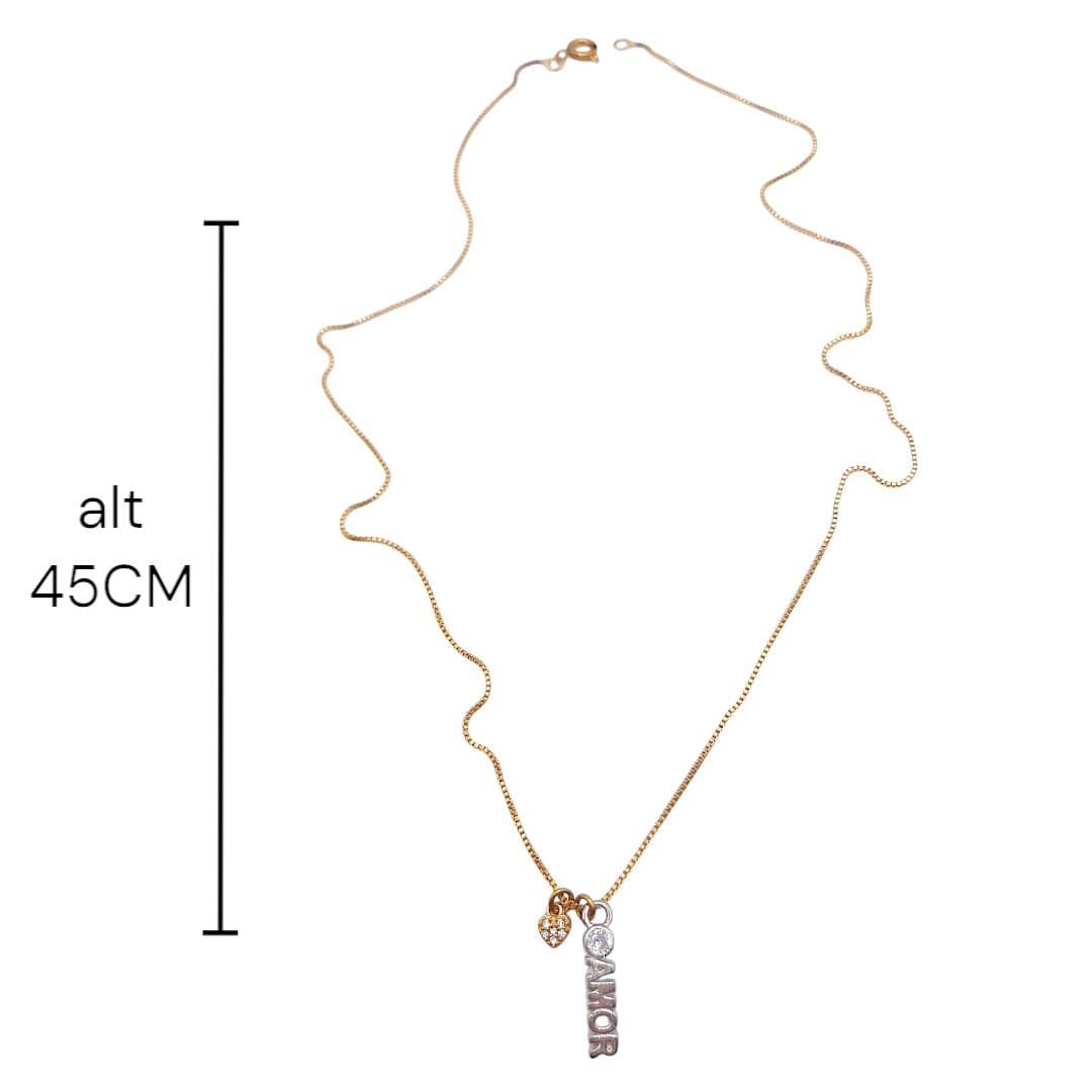 Colar Coração Cravejado E Placa Amor miniatura 2