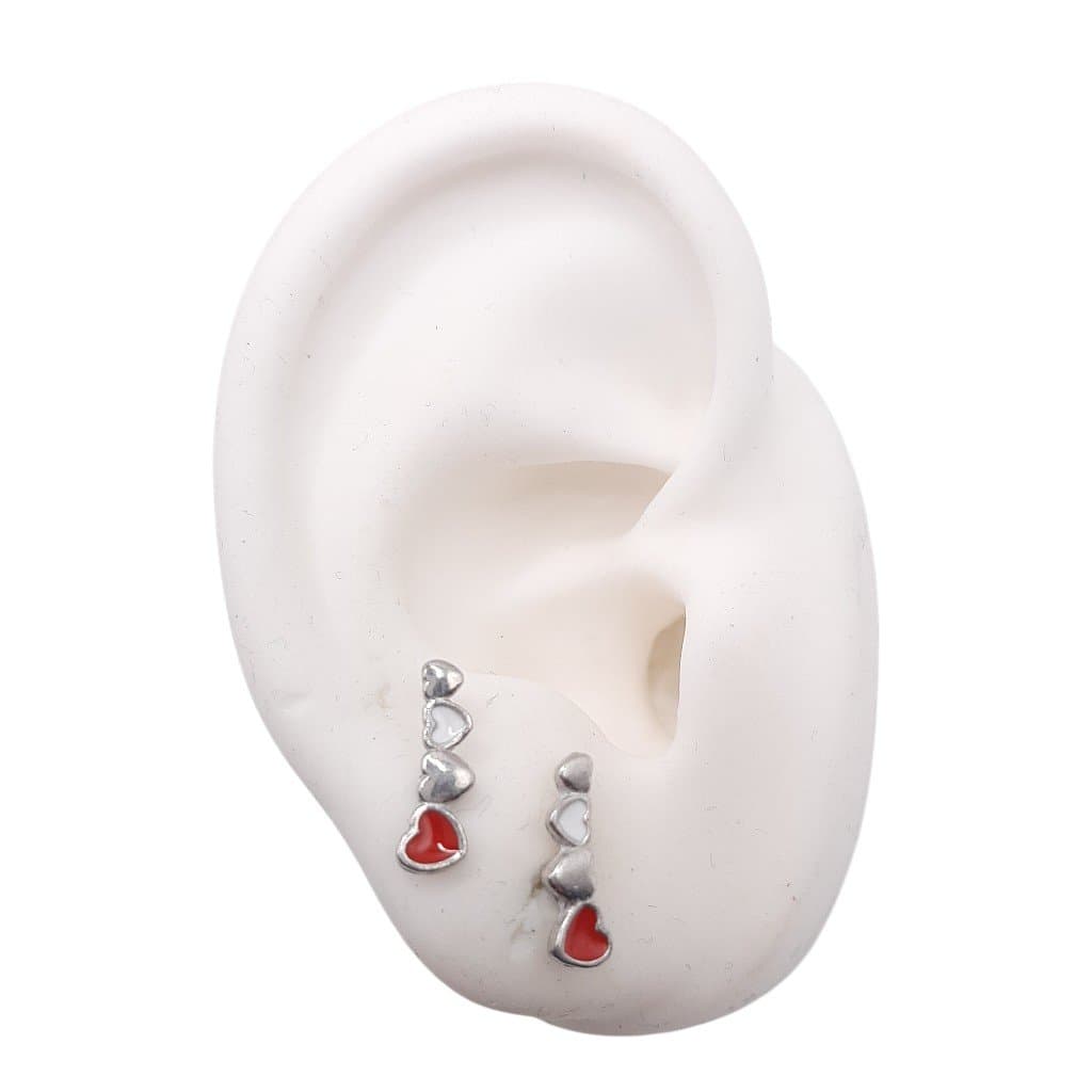 Brinco Ear Cuff 4 Corações ( 2 Esmaltados) miniatura 2