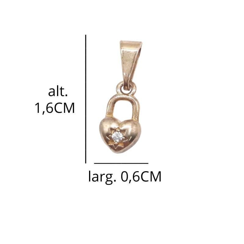 Pingente Mini Coração Cadeado Com Zircônia