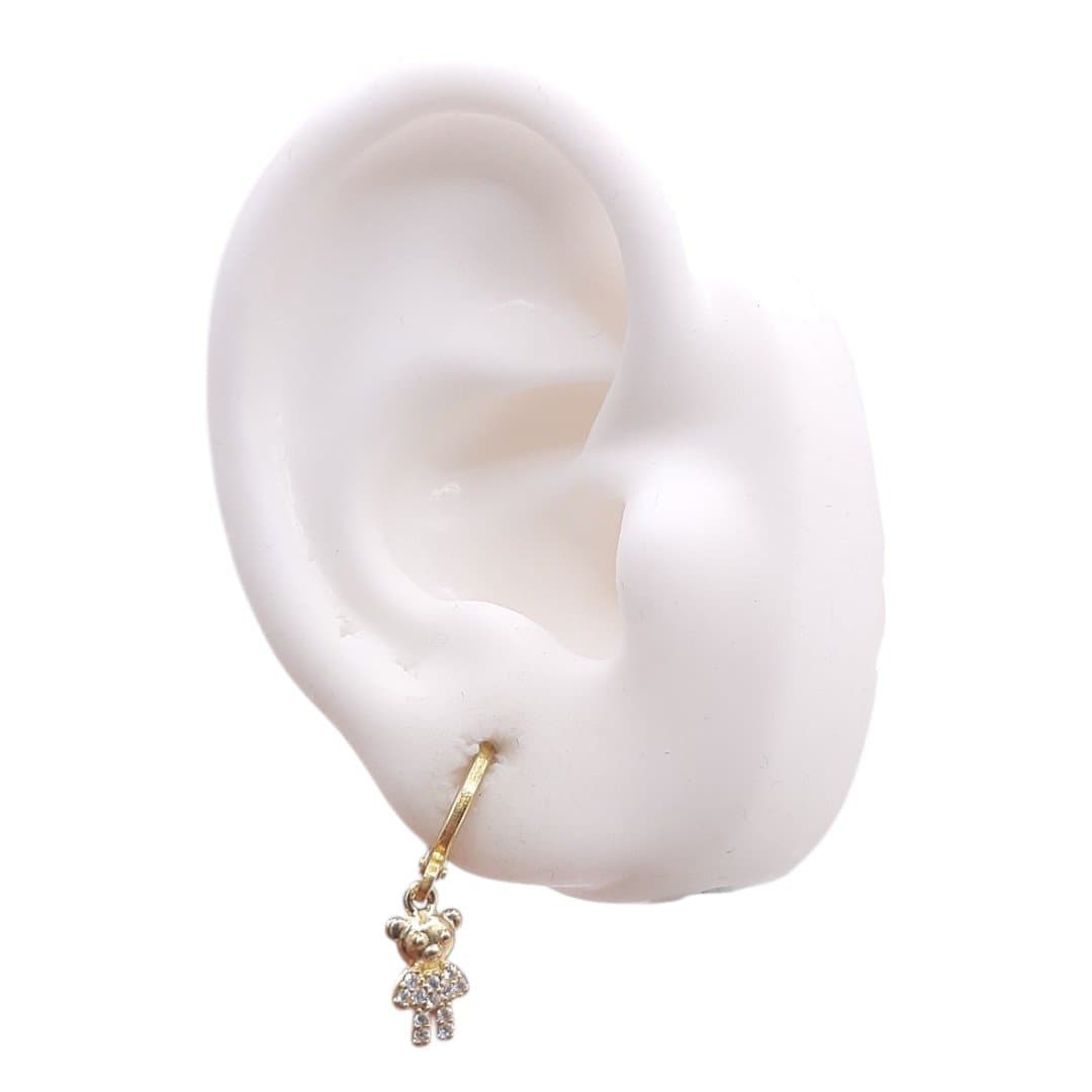 Brinco Argolinha Click Com Ursinho Cravejado miniatura 2