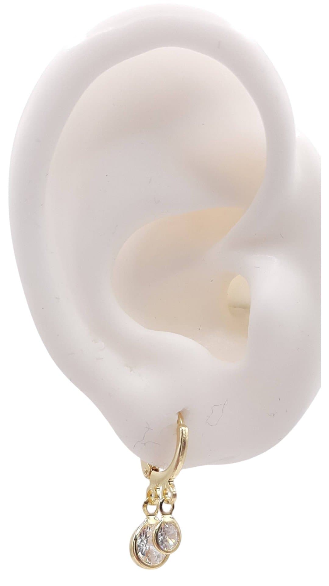 Brinco Argolinha Click Com 2 Zirconias Penduradas miniatura 2