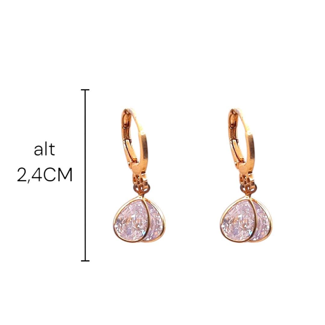 Brinco Argolinha Click 2 Gotas De Zirconia