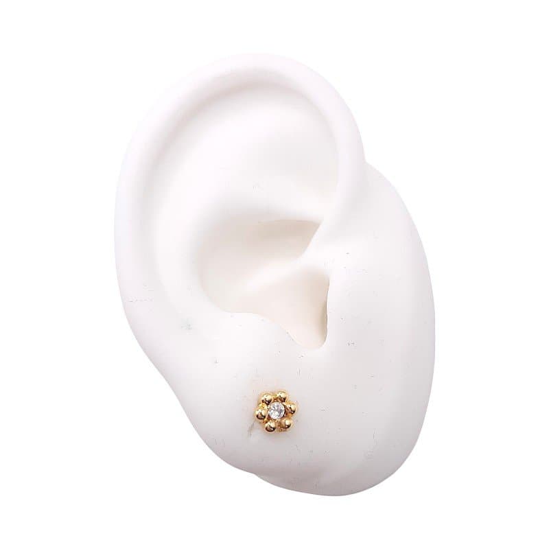 Brinco Flor Bolinha Com Zircônia miniatura 2