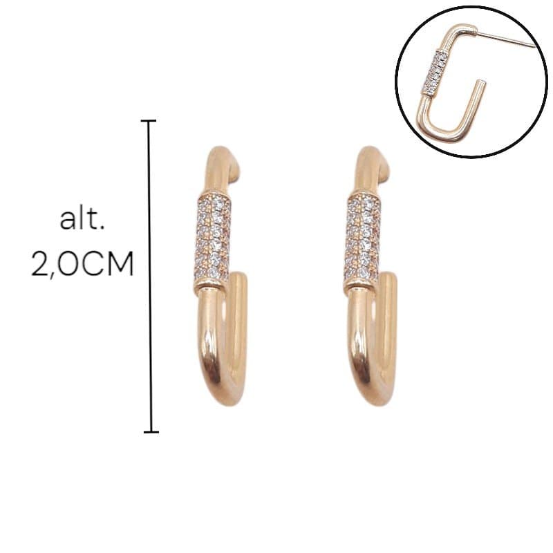 Brinco Argola Retangular Cravejada