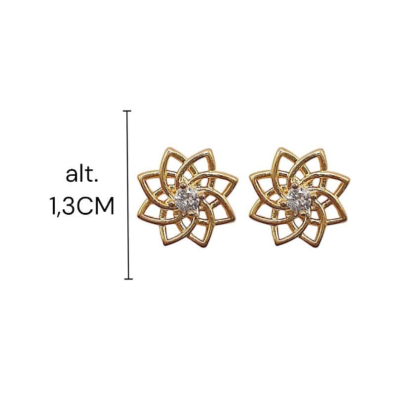 Brinco Flor Pétalas Vazadas Com Zircônia