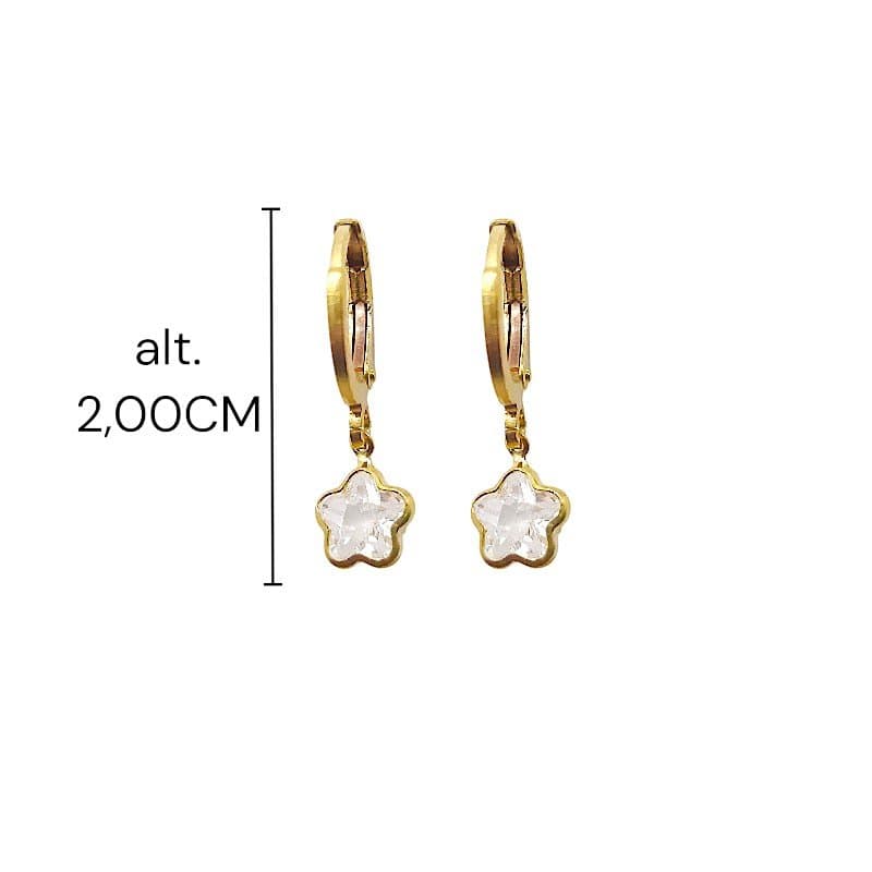 Brinco Argolinha Click Com Flor Pendurada